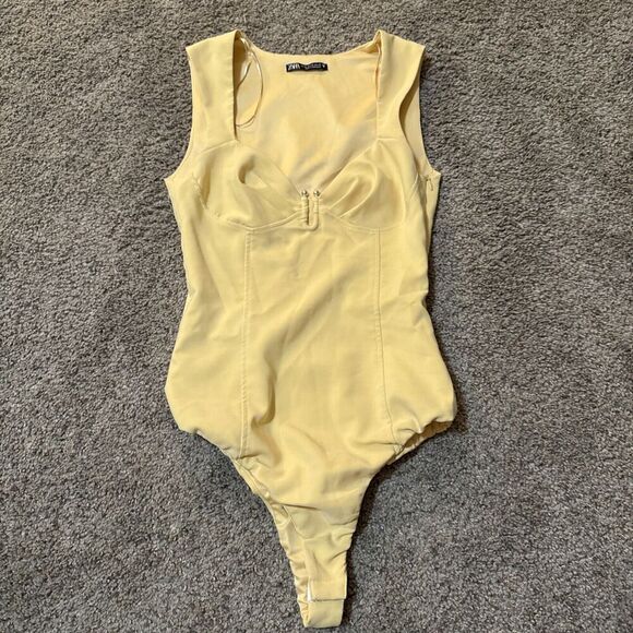 Zara Tops - Zara Womens Metal Pastel Race Chic Luxury Piece Bodysuit Yellow Size XS 8605/318